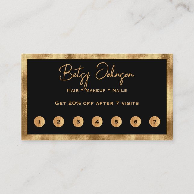 Fidelidade Cartão de Lealdade Plano Preto e Preto Gold Foil (Frente)