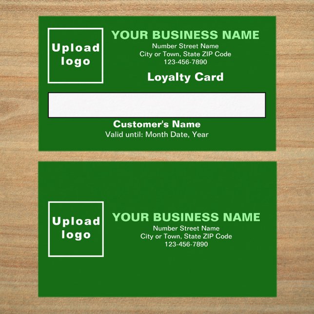 Fidelidade Cartão de Lealdade Plano Verde para Empresas (Front and back sides of green loyalty card. Loyalty card for your loyal customers.)