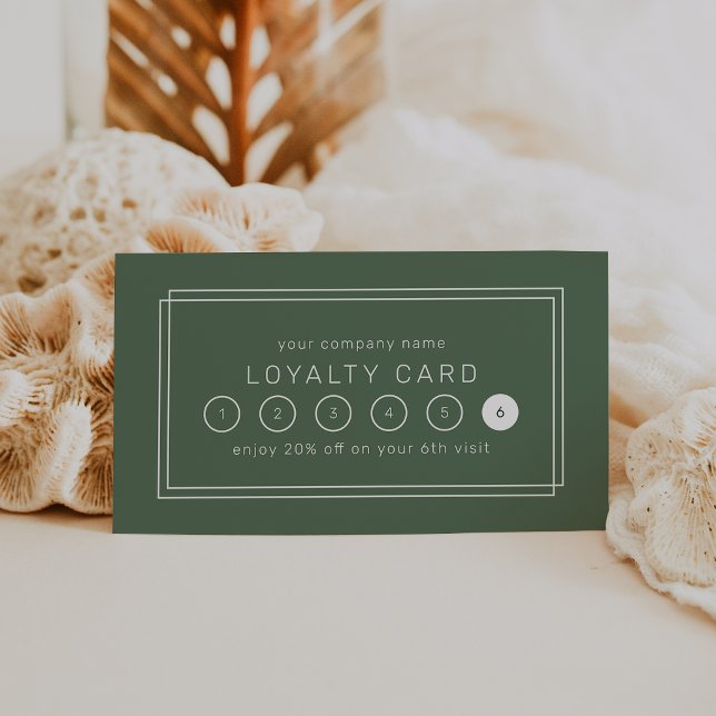 Fidelidade Cartão de Recompensa Empresarial Avery Rústico Ver (AVERY Rustic Dark Green Business Reward 6 Punch Loyalty Card)