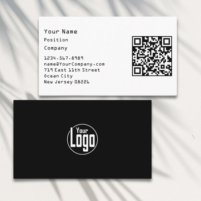 Fidelidade Cartão de visita da empresa branca e negra digital (Simple Scannable Black and White Company Business Card with Logo)