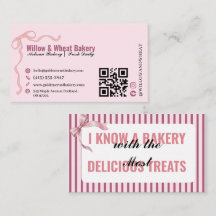 Cartão de Visita da Pink Bow Bakery com Design Lis