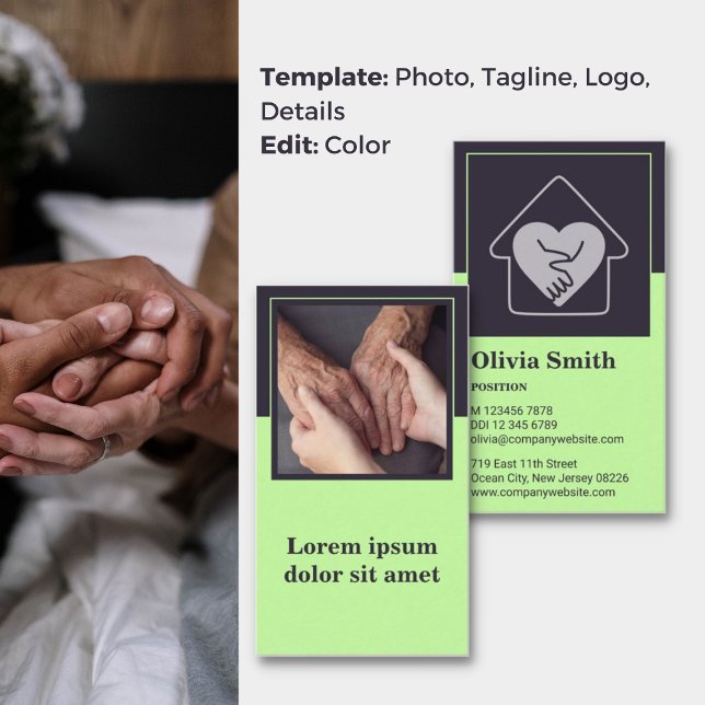 Fidelidade Cartão de visita de Atendimento à Casa Verde de At (Compassionate Care Green Home Care Business Card, Tagline, Photo, Logo)