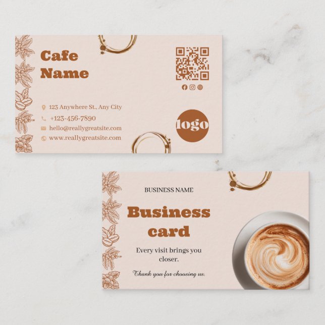 Fidelidade Cartão de Visita QR Code Café de Café Rústico (Frente/Verso)