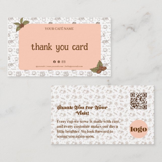 Fidelidade Código QR do Cartão de Agradecimento do Café Boho (Frente/Verso)