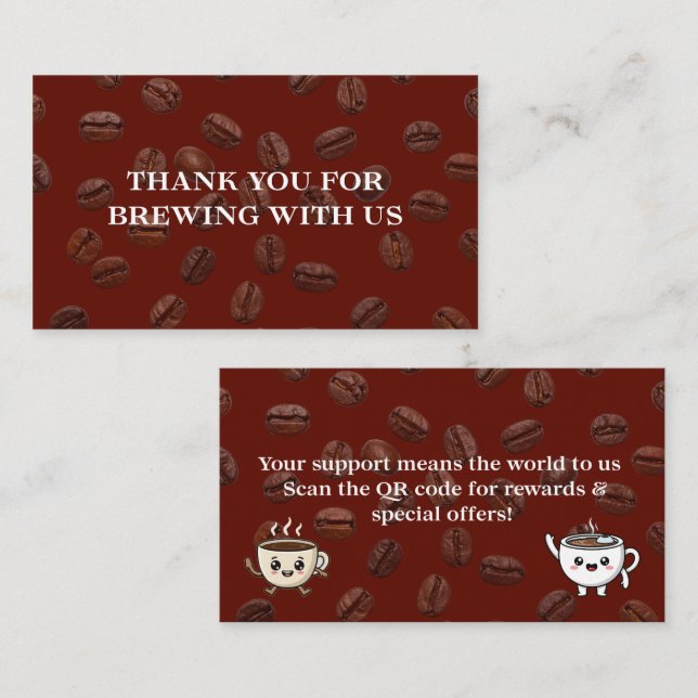 Fidelidade Design de Cartão de Agradecimento de Grãos de Café (Frente/Verso)