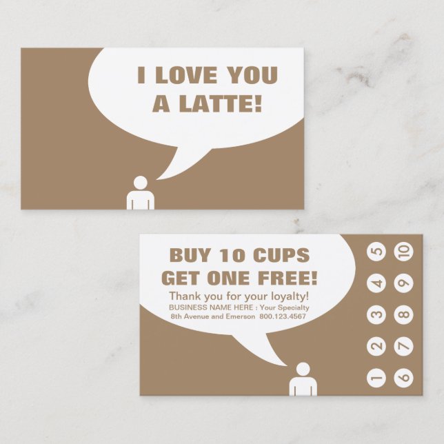 Fidelidade eu te amo um cartão de café latte (Frente/Verso)
