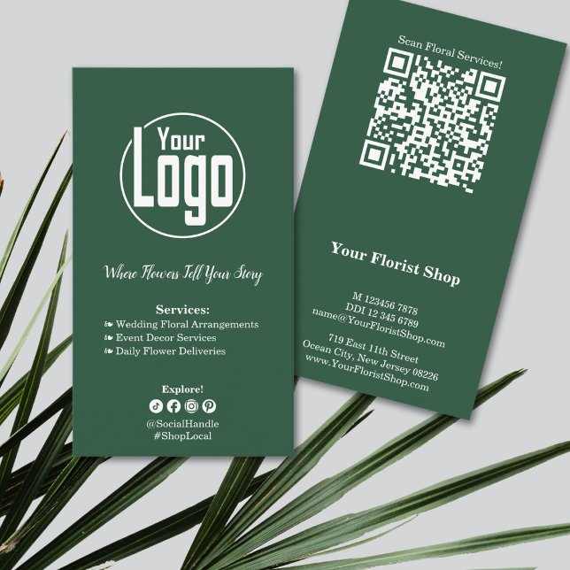 Fidelidade Floral Services Florist Green White Cartão de visi (Floral Services Florist Green White Business Card)