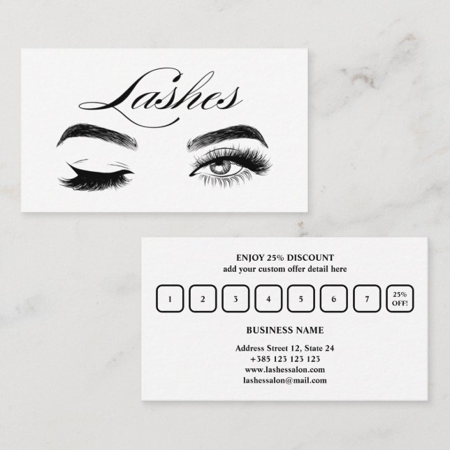 Fidelidade Lashes Cartão De Lealdade Simples Preto E Branco (Frente/Verso)