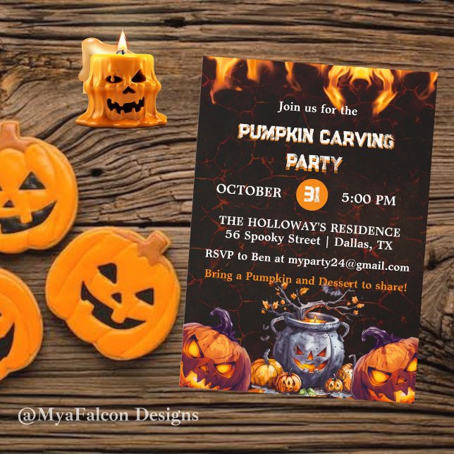 Fiery Halloween Pumpkin Carving Convite de festas (Criador carregado)