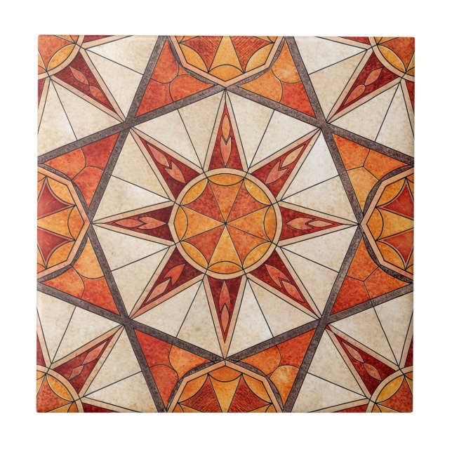Fiery Red and Orange Starburst - Geometric Mosaic (Frente)