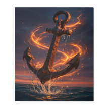 Fiery Rustic Anchor – Nautical Fantasy Wall Art