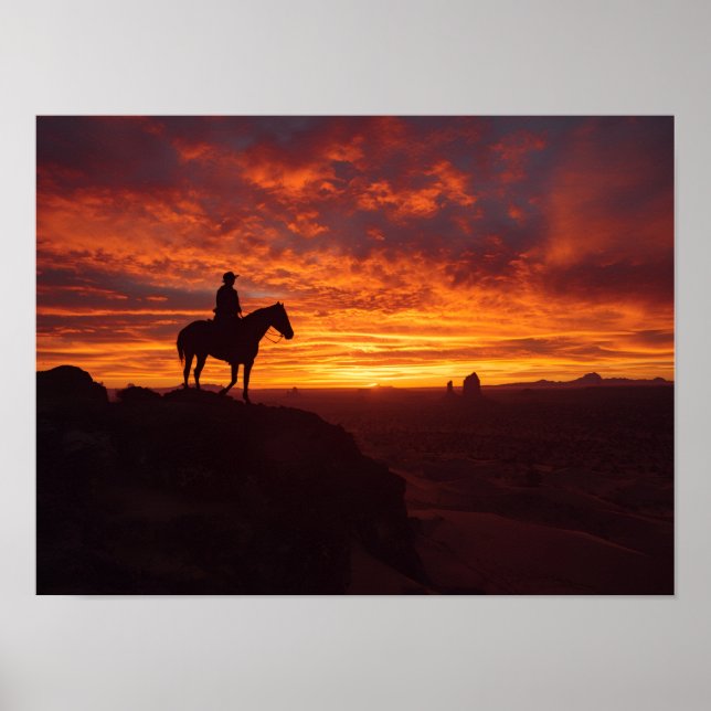 Fiery Texas Sunset Poster - Lone Rider Western (Frente)