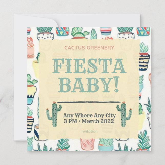 Fiesta Baby Sprinkle Convite Cactus Greenery (Frente)