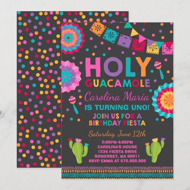 Fiesta Birthday - Convite à Santa Festa Guacamole (Frente/Verso)