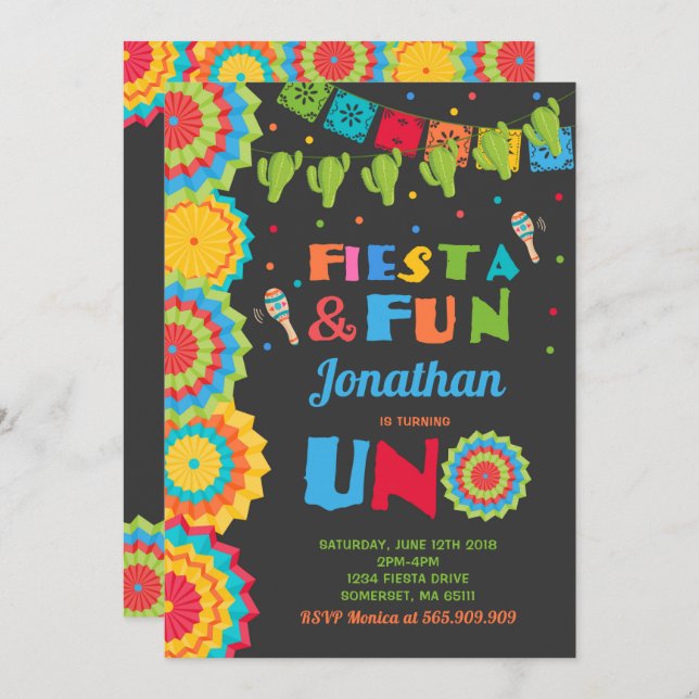 Fiesta Birthday Convite Fiesta Divertimento Transf (Frente/Verso)