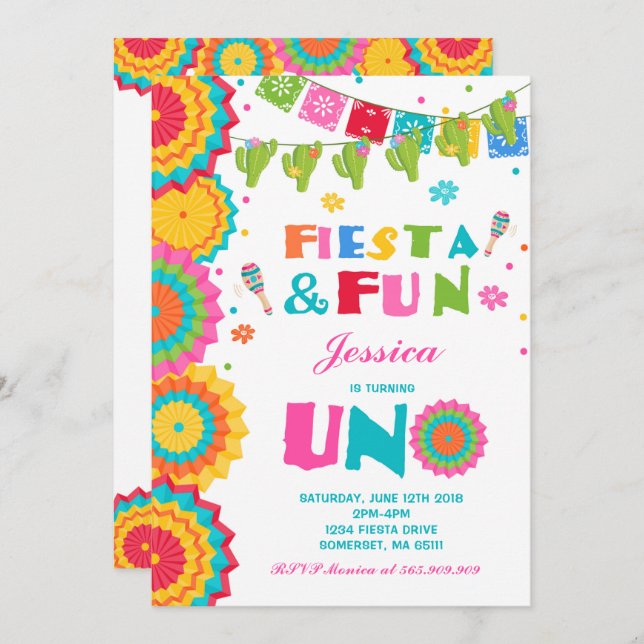 Fiesta Birthday Convite Fiesta Divertimento Transf (Frente/Verso)