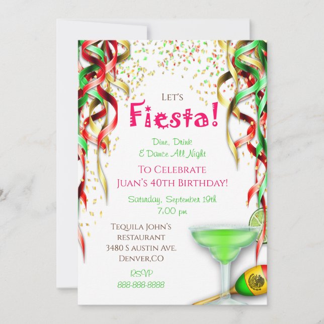 Fiesta Birthday - Convite Mexicano Confetti Fiesta (Frente)