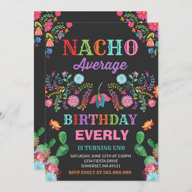 Fiesta Birthday - Convite para Nacho - Partido Méd (Frente/Verso)