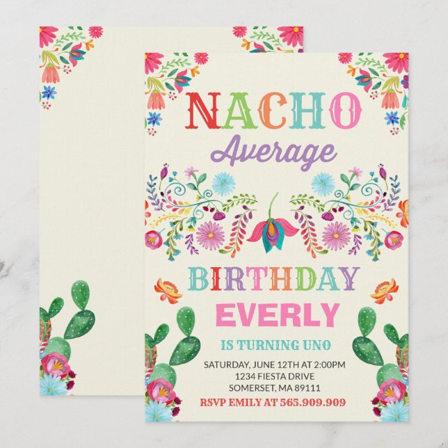 Fiesta Birthday - Convite para Nacho - Partido Méd (Frente/Verso)