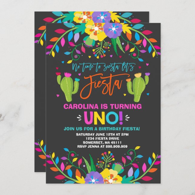 Fiesta Birthday - Convite para o Aniversário Mexic (Frente/Verso)
