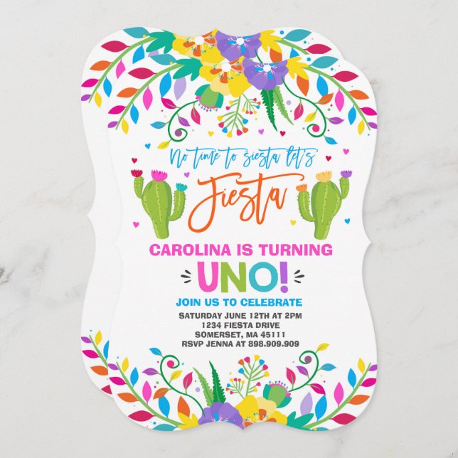 Fiesta Birthday - Convite para o Aniversário Mexic (Frente/Verso)