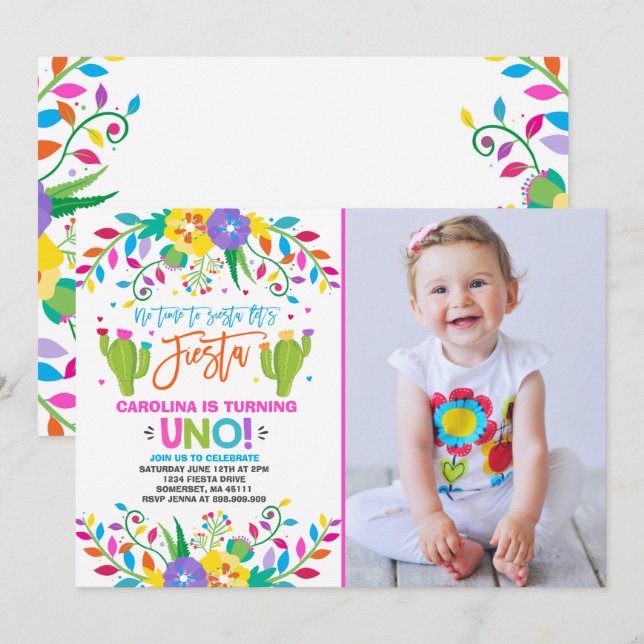 Fiesta Birthday - Convite para o Aniversário Mexic (Frente/Verso)