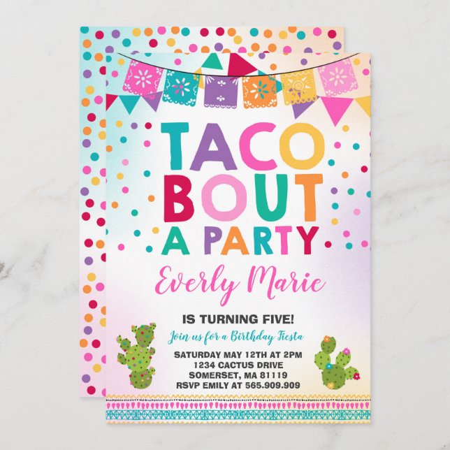 Fiesta Birthday - Convite Taco Para Festa (Frente/Verso)