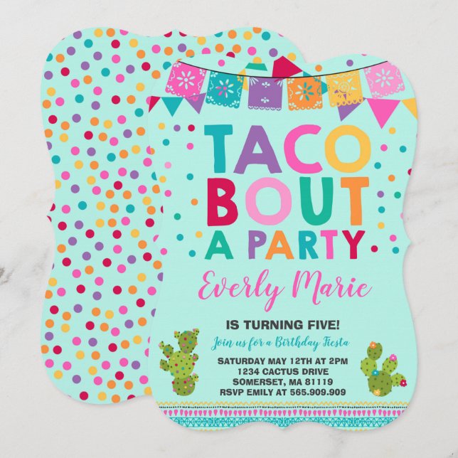 Fiesta Birthday - Convite Taco Para Festa (Frente/Verso)