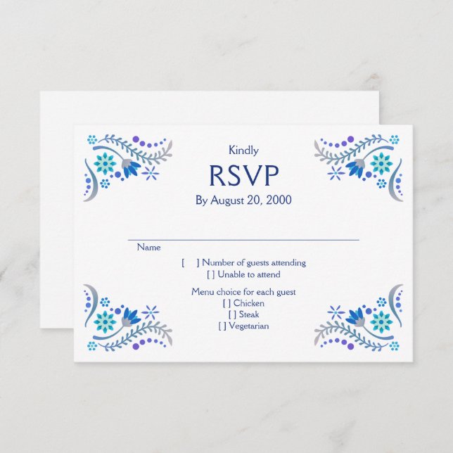 Fiesta Blue Wedding Quinceañera RSVP (Frente/Verso)