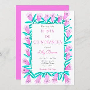 Fiesta de Quinceañera Convite Flores Rosa