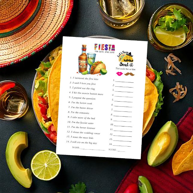 Fiesta "Ele Disse, Ela Disse" Jogo De Chá de panel (Fiesta "He Said, She Said" Bridal Shower Game)