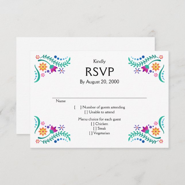 Fiesta Floral Wedding Quinceañera RSVP (Frente/Verso)