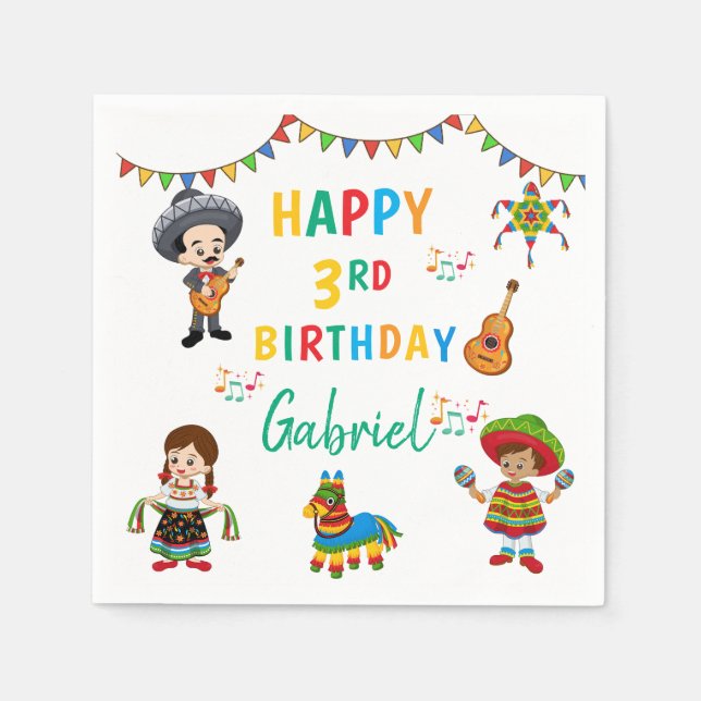 Fiesta, guardanapos de três aniversários de crianç (Frente)