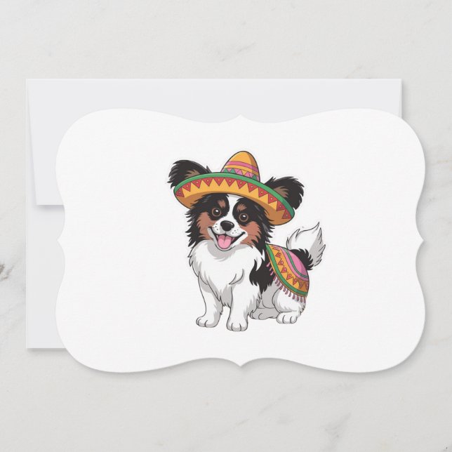 Fiesta Papillon Dog Vestindo Sombrero e Sarape (Frente)