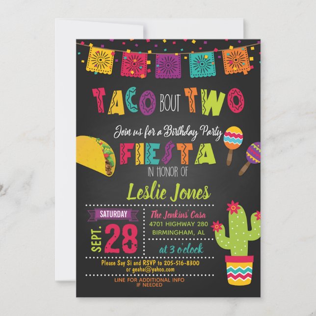 Fiesta Taco Sobre Dois Convite De Aniversário (Frente)