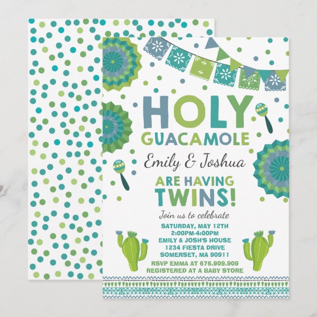 Fiesta Twin Chá de fraldas Convite Santa Guacamole (Frente/Verso)