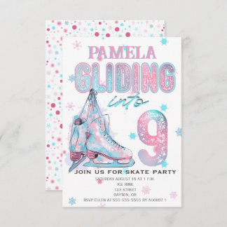 Figura de patinação 9º Convite de aniversário