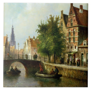 Figuras em um canal, Amsterdão (óleo no painel)