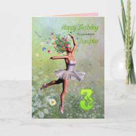 Filha 3, cartão de aniversário de fada de flores