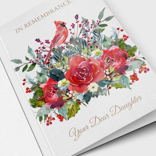 Filha do cartão | da relembrança do Natal cara (Christmas watercolor floral 'In Remembrance of Your Dear Daughter' Sympathy Remembrance Card)