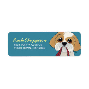 Filhote de cachorro de Shih Tzu na etiqueta de