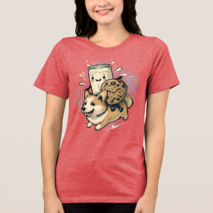 Filhote de corgi feliz e fofo com leite e biscoito