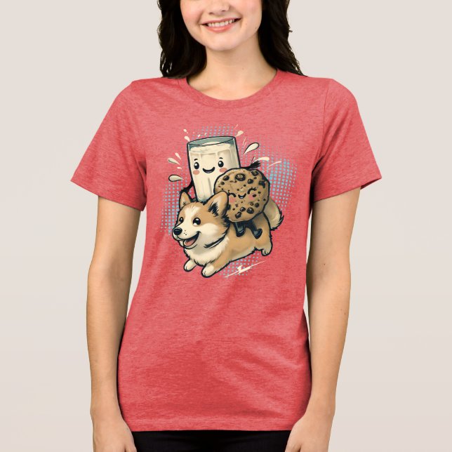 Filhote de corgi feliz e fofo com leite e biscoito (Frente)