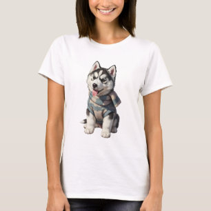 Filhote de Husky Fofo em Suéter de Inverno