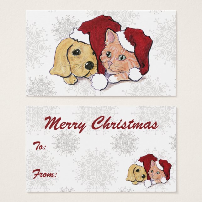Filhote de Labrador de Natal Fofo e Gato Tabby Lar (Frente & Verso)