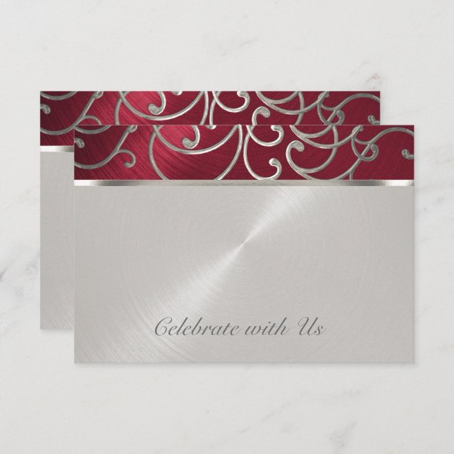 Filigre Elegante Red e Silver da Placa RSVP (Frente/Verso)