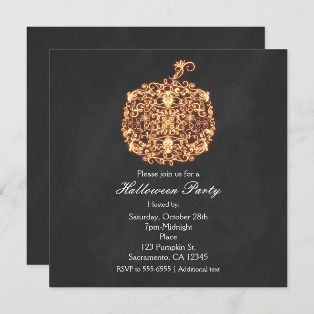 Filigree Orange Glow Pumpkin Outono Convites (Frente/Verso)