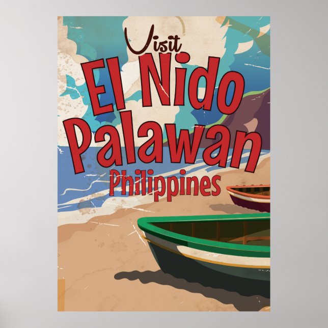 Filipinas, El Nido, Poster de viagens Palawan. (Frente)