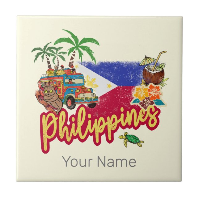Filipinas Vintage Tarsier Flag Palm Souvenir (Frente)