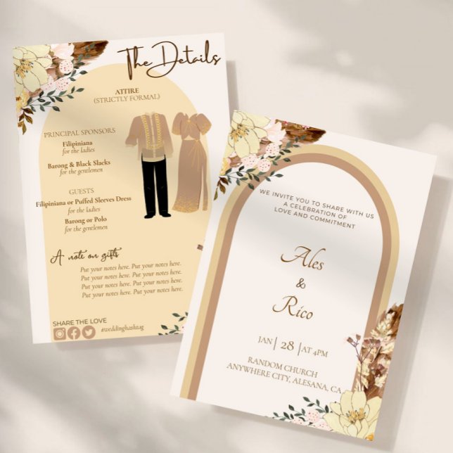 Filipiniana Filipino Casamento Convite Boho (Filipiniana Wedding Invitation, Philippines Boho Wedding, Boho FIlipino Wedding Invite)